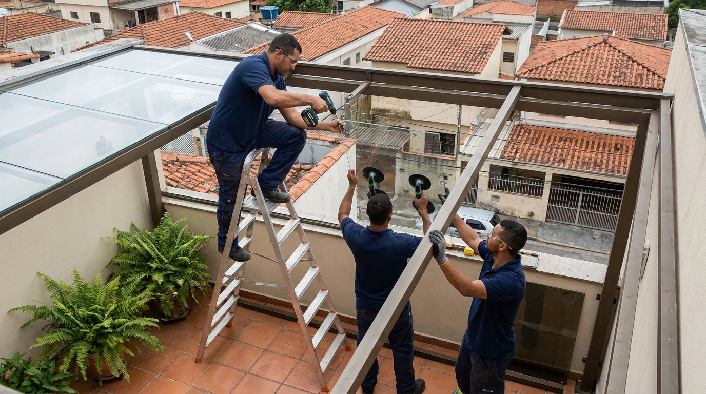 Cobertura de vidro em terraço com telhados em Feira de Santana-BA