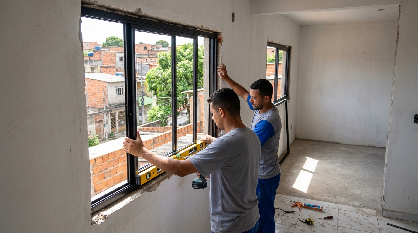 Esquadria de alumínio em obra em Feira de Santana-BA
