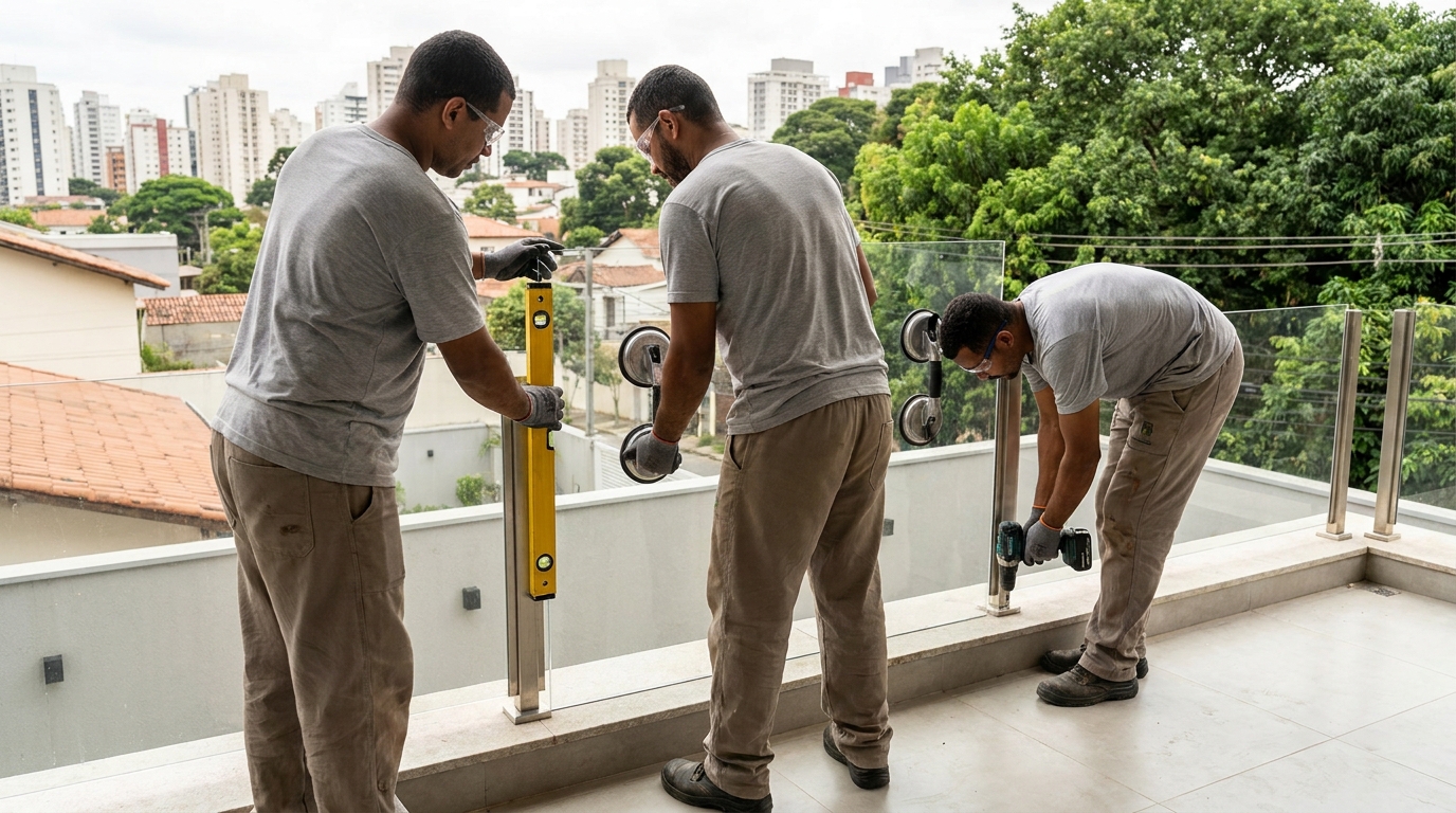 Guarda-corpo em terraço alto com vista cidade em Feira de Santana-BA