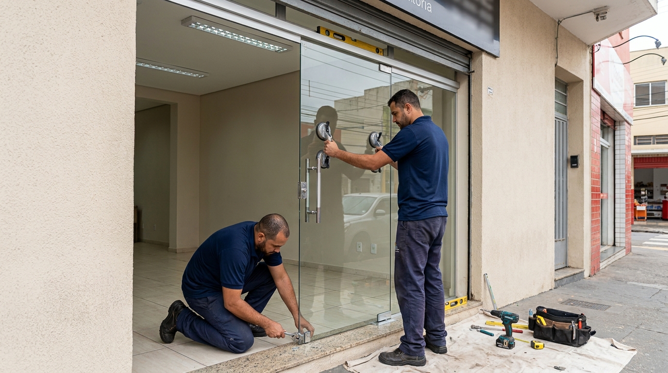 Porta de vidro com puxador inox em Feira de Santana-BA
